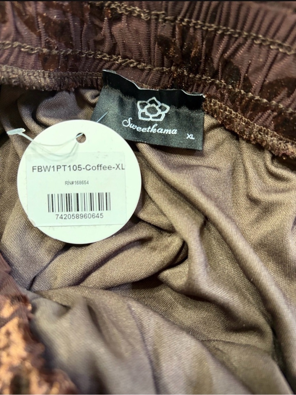 Lantern Pants - Lace Floral Flocked Elastic Waist Coffee NEW WITH TAGS - Picture 5 of 14